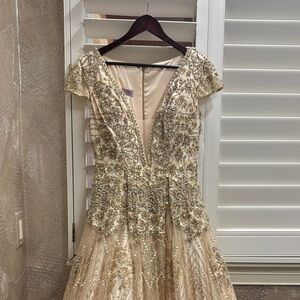 Elegant Gold Embellished Evening Gown